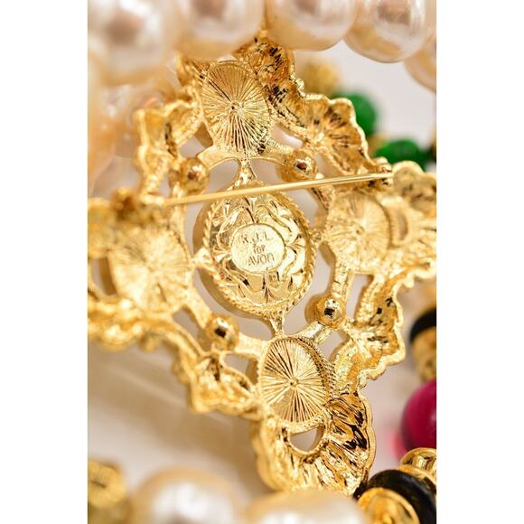 KJL Avon Necklace Maltese Cross Cabochon Pearl Beaded Gold Crystal Signed Bin3B - Picture 11 of 12